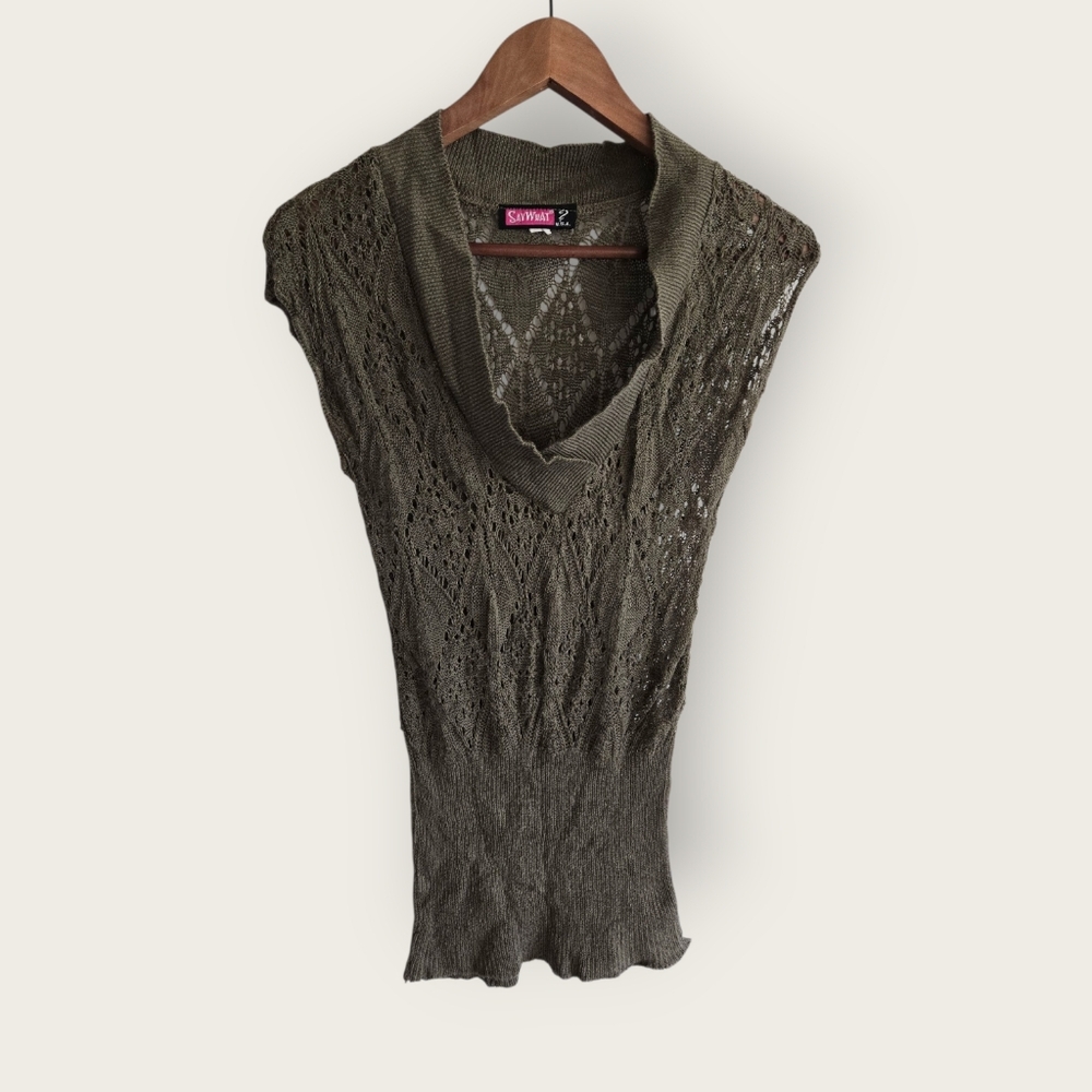 Y2K Knit Top in Olive Green True Y2k Vintage Size Med Fairy Sweater Festival